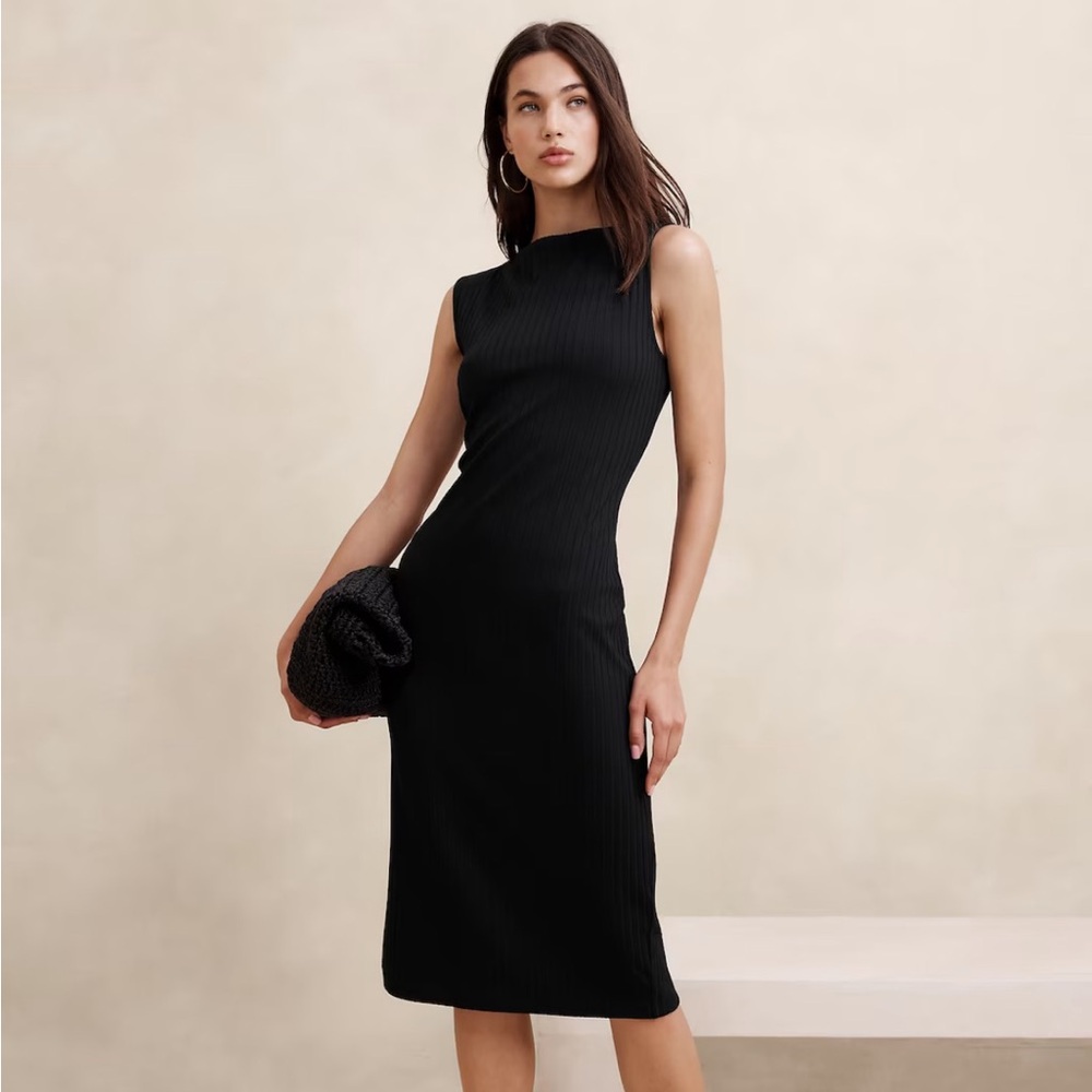 Banana Republic elegant Preppy Navy Wide Ribbed Midi Dress